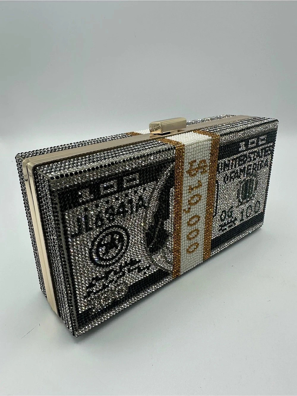 Embellished Clutch in Black & Gold Like New